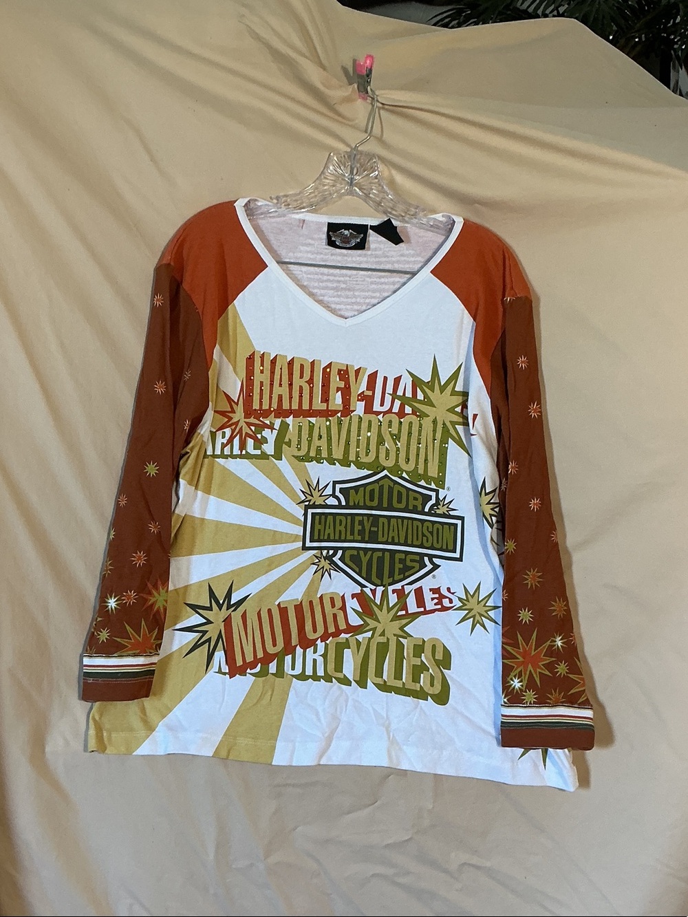 Harley-Davidson White, Rust & Gold Starburst Graphic Long Sleeve Tee